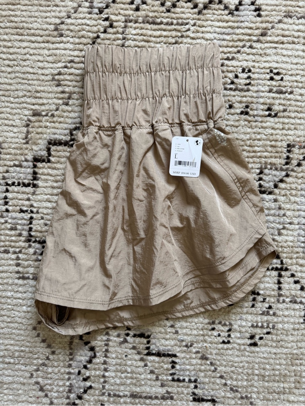 Free People Tan Shirred-Waist Mini Skirt